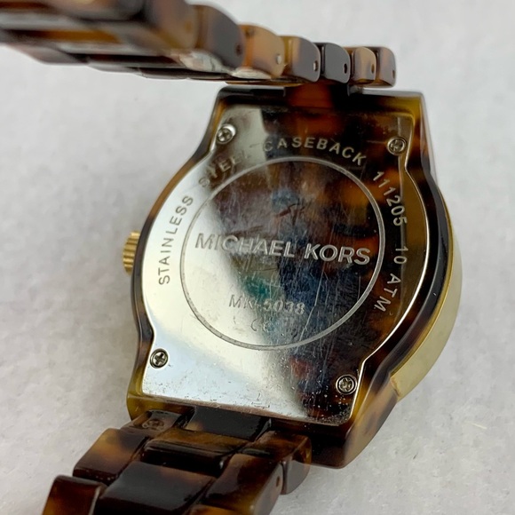 MICHAEL KORS JET SET CHRONOGRAPH GOLD PLATED CASE SWAROVSKI CRYSTALS STAINLESS - Picture 2 of 11